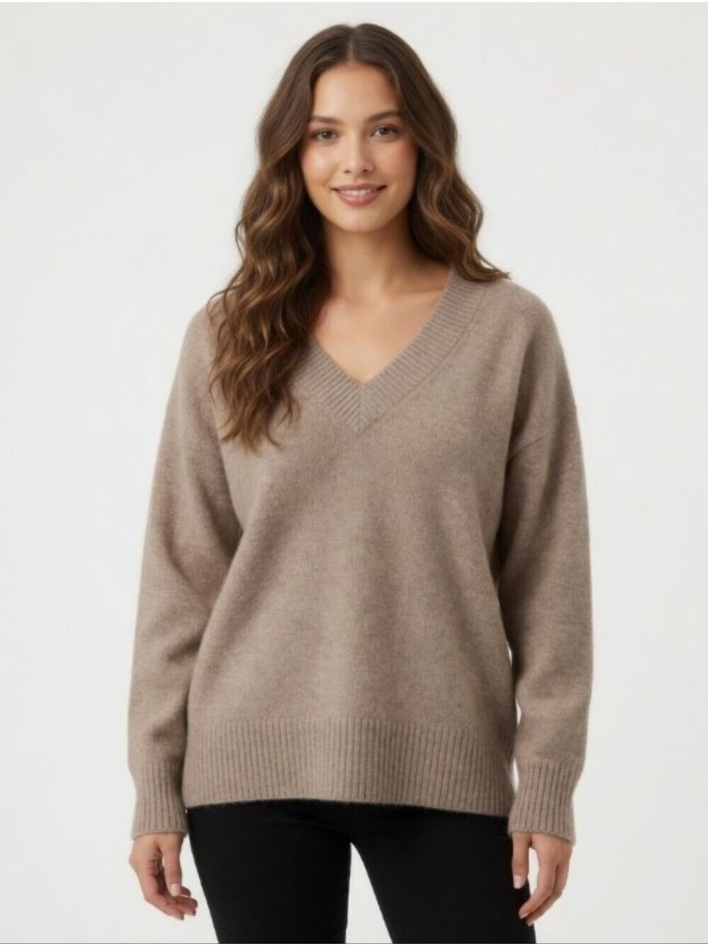 Gap Relaxed Fit Heathered Cocoa Brown V-Neck Knit Sweater Size Medium